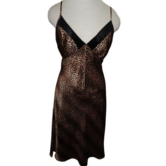 Gilligan & O’Malley Leopard Print Satin Slip Dress XL Cheetah Lingerie Nightie - Picture 1 of 10